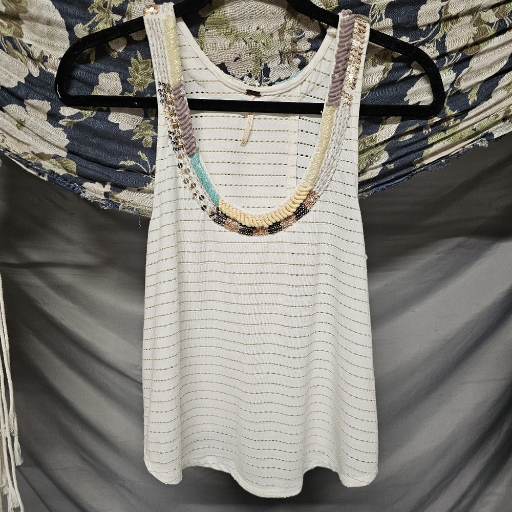 NEW Free People | Louie Beaded Tank in Cream & Gold size XS